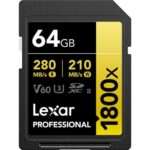 بطاقة ذاكرة ليكسار الاحترافية 64 جيجابايت بسرعة 1800x UHS-II SDXC